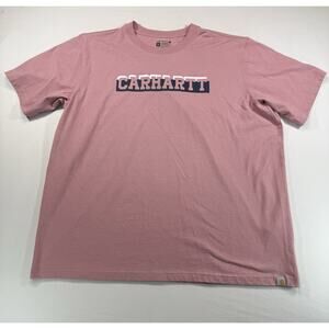 Carhartt Logo T-Shirt Mens 2XL Relaxed Fit Pink Short Sleeve Cotton Tee
